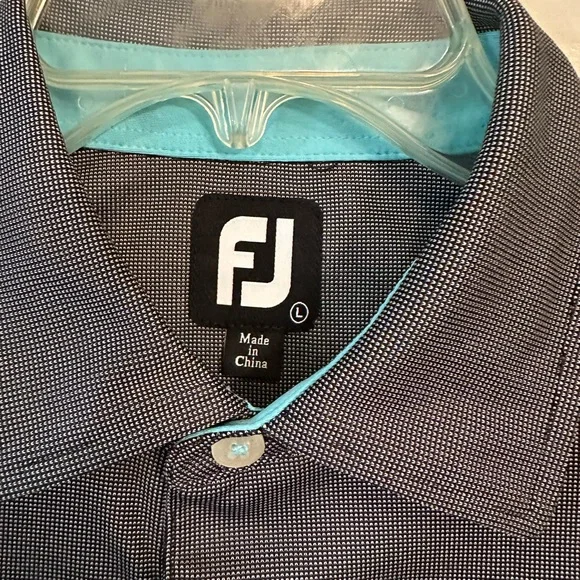 FOOTJOY GOLF ENGINEEREDNAILHEAD JACQUARD MENS POLO SHIRT BLACK, WHITE, & AQUA LG - Picture 2 of 11